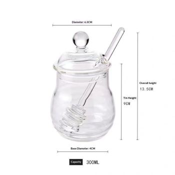 300ml Mixing Spoons Honey Dispenser Honey Pot with Dipper, Glass Jar Pot Jar Syrup s Glass for Restaurant Kitchen Home Decoration Storage Containers