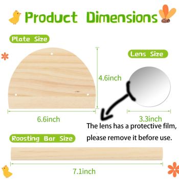 Large Wood Pine Chick Perch, Wooden Perch Chicks Toys for Coop and Brooder, Strong Chicken Jungle Gym Roosting Bar for Baby Chicks with a mirror