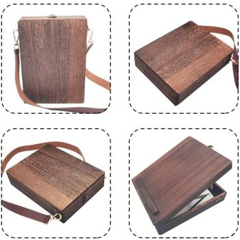 Writers Messenger Wood Box, Multifunctional Wooden Handmade Crossbody Postman Bag Portable Artist Tool Bag Painting Brush Tool Storage Sketch Box Easel for Outdoor Painting (Brown)…