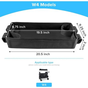 Double Sided Stroller Tray Fits for Wagon- Kids Snacks & Activities - Faux Leather Sides for Eating - 4 Cup Holders-W4 accessories, Easy to Use and Clean, Play On the Go (W4 Series)