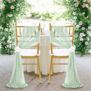 Long Wedding Chair Sashes 16 Pieces  Green Draping Fabric for Ceremony Reception Outdoor Chair Decorations
