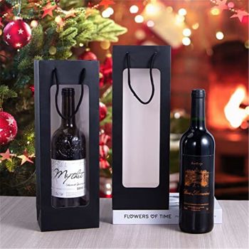 Wine Gift Bags with Window - 20 Pack,14.2" Wine Bags for Bottles - Halloween, Birthday, Housewarming, Dinner Party, Business - Black