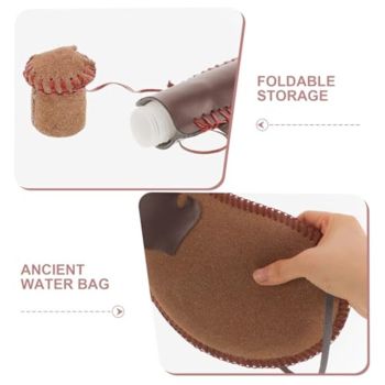 2 Sets Traditional Bag Ancient Spanish Leather Water Canteen Portable Flask with Shoulder Strap Vintage Large Pouch for Travel Camping Hiking Outdoor and Costume