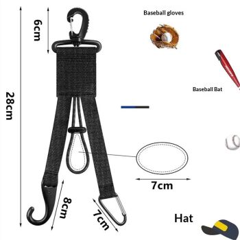 10 Pcs Baseball Softball Gear Hanger 3 in 1 Organizer Bat Holder with Glove Clip and Helmet Hook for Fence Bag Water Bottle Hiking Camping (Black)