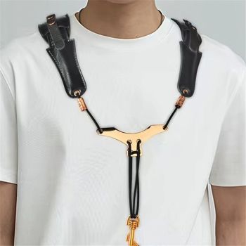 Saxophone Shoulder Strap, Double Shoulder Leather Adjustable Sax Strap with Metal Beam & Sturdy Adjuster, Reduce Neck Stress, Good Comfort, for Alto/Tenor/Baritone/Soprano Saxophone
