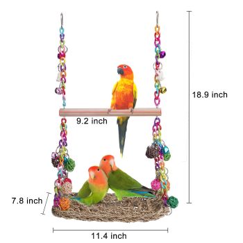 Bird Swing Toy Cool Running Bird Hanger Hanging Swing Nest Vine Mesh Weaving Bird Swing Toy Colorful Bell