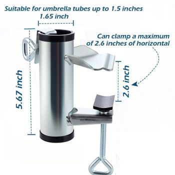 Patio Umbrella Holder Deck Umbrella Clamp Heavy Duty Steel Patio Umbrella Clamp Bench Buddy Deck Umbrella Stand Fixed Clip for Deck, Bleachers, Tailgates, Railing, Boats, Poles, Fences ,Picnic Table