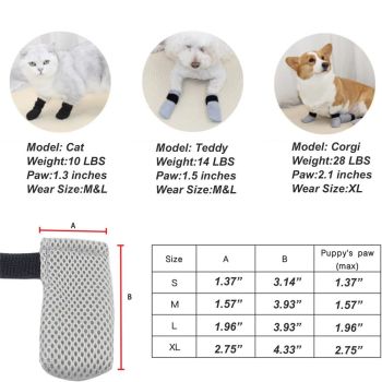 Anti-Scratch Cat Boot Covers - Paw Protectors (Mesh, Non-Slip, Breathable) - 4 Pairs (M, gray) - Suitable for Family Pet, Cat Bathing & Nail Cutting
