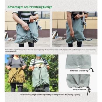 Drop Bottom Fruit Picking Bag, Large Adjustable Canvas Harvest Apron with Pockets for Orchard, Farm, Garden