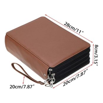 200 Slots Colored Pencil Organizer - Deluxe PU Leather Pencil Case Holder with Removal Handle Strap Pencil Box Large for Colored Pencils Watercolor Pencils (Black,Excluding pencils)