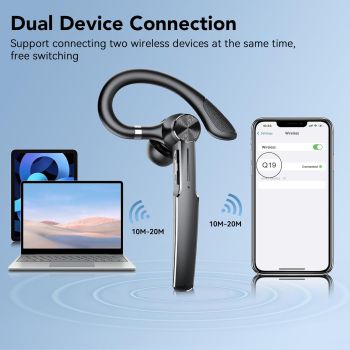 Bluetooth Headset, Wireless Bluetooth Earpiece with Charging Case 50 Hours Talking Time Built-in Microphone for iOS Android Cell Phone, V5.3 Hand-Free Headphones for Trucker, Office, Black
