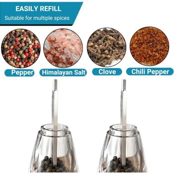 Pepper Mill Manual Salt and Pepper Grinder Set, Classic Transparent Pepper Grinder Salt Mills 2pcs 8in，Solid Wood Hand Shaker Rotor Pepper Salt Grinder Ceramic Core Adjustable Coarseness Spices