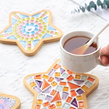 4PCS Mosaic Bamboo Coasters for Crafts, Blank Base Trays, Drinking Cup Coaster, Plant Coaster, Art Plate,DIY Mosaic Supplies (Star)