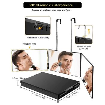 Self-Cut System 3 Way Mirror with LED Lights – Trifold Self Cut Barber Mirror for Men and Women, 360 View for Easy Haircuts, Travel Friendly - Three Way Design for Grooming and Styling
