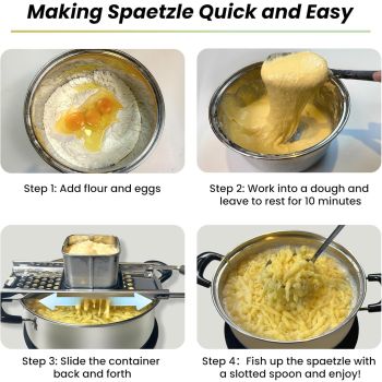 Spaetzle Maker, Premium Grade Stainless Steel Spaetzle Press, Efficient Homemade Spaetzle and Knoepfle, Dishwasher Safe Spaetzle Noodle Maker with Comfort Handle for Pots Up to 30 CM