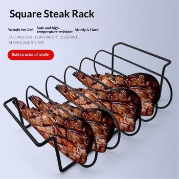 Large Non-Stick Rib Rack - Porcelain Coated Steel Roasting Stand – Holds 5 Full Rib Racks for Grilling & Barbecuing - Perfect BBQ Accessories for Smoker & Grill - Convenient Design, Black