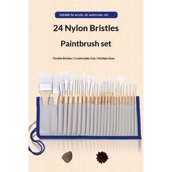 Basics Multi-shaped Polyester Paint Brushes for for Acrylic, Oil, Watercolor, Gouache, 24 count Different Sizes, Wood Color