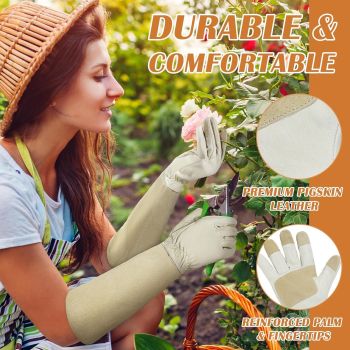 Rose Pruning Gloves for Men & Women, Long Thorn Proof Gardening Gloves, Breathable Pigskin Leather Gauntlet, Best Garden Gifts & Tools for Gardener（L）