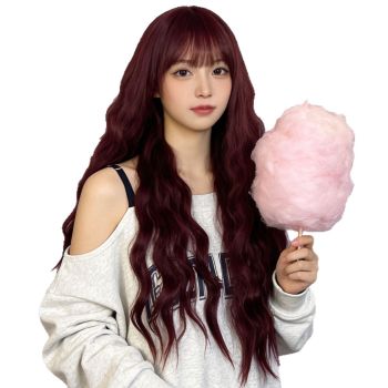 Red Wig With Bangs Long Red Wigs for Women 26 Inches Curly Wavy Hair Natural Looking Heat Resistant Fiber Wig for Girls Halloween Party Use