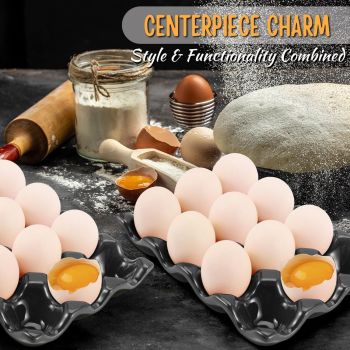 12 Cup Ceramic Egg Tray - Whole Dozen Porcelain Egg Holder Container Storage Organizer Decorative Serving Stand Serveware for Refrigerator Countertop