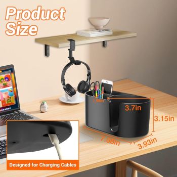 4 in 1 Desk Cup Holder - Clamp on Under Desk Headphone Hanger - Rotating Headphone Holder Detachable Pen Cup Holder Desktop Storage for Cup, Phone and Pen(Black)