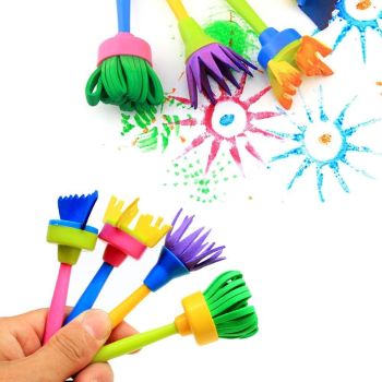 Paint Sponges for Kids,31 pcs of Fun Paint Brushes for Toddlers.Coming with Roller,Flower Pattern Brush, Brush Set, Long Sleeve Waterproof Apron with  Roomy Pockets