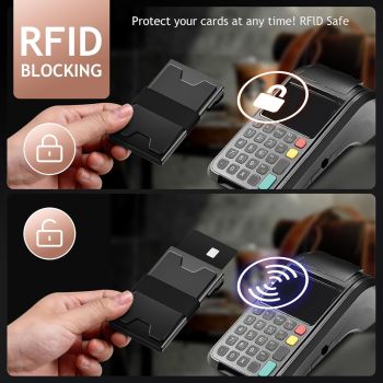 Slim Aluminum Card Holder Wallet for Men, Durable Expandable Backplate, RFID Blocking Minimalist Metal Pop Up Wallet, Holds 12+ Cards Plus Cash (Black+grey)