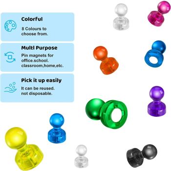 160 Colorful Magnets for Whiteboard | 8 Assorted Color Strong Push Pin Magnets | Perfect Magnetic Push Pins to use as Refrigerator Magnets, Whiteboard Magnet, Classroom Magnet
