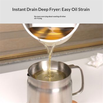 Home Deep Fryer Pot, Japanese Tempura Small Stainless Steel Deep Frying Pot, 304 Stainless Steel with Oil Drip Drainer Rack,  Lid, 2L for Kitchen French Fries, Chicken