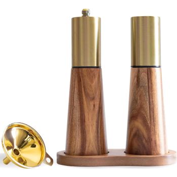 Gold Salt Shaker and Pepper Grinder Set,Stainless Steel Manual Salt Shaker and Pepper Mill,Adjustable Thickness,Suitable For Kitchen,Barbecue,Picnic,2 Packs