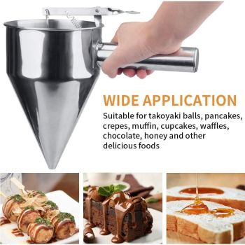 Stainless Steel Pancake Batter Dispenser, Funnel Dispenser with Stand for Baking Pancake Batter Dispenser, Multi-Caliber Stainless Steel Funnel Cake Dispenser