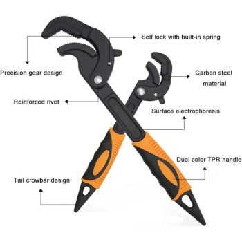 Multi-function Magic Wrench Universal Adjustable Wrenches Steel, Pipe Wrench Set 10.5 and 15-Inch,2-Piece