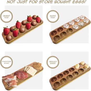 Egg Tray - Rustic Wooden Egg Holder For Eggs Usable in Kitchen Refrigerator, or Countertop for Display or Storage - Easy to Clean… (12 Eggs)
