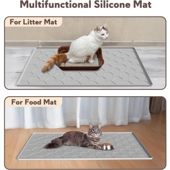 Cat Litter Box Mat, Large 34" X 22" Litter Trapping Mat for Cats, Waterproof Silicone Pad for Floor, Gray