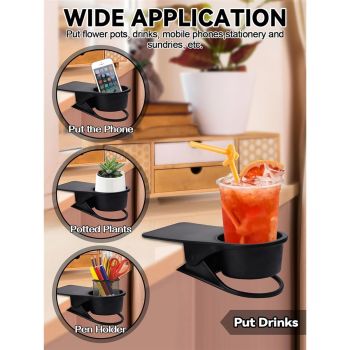 3PCS Drinking Cup Holder Clip,  Chair Desk Bottle Cup Stand DIY Glass Clamp Storage Saucer Clip for Potted Plant Beverage Soda Coffee Mug Holder Clip for Home & Office (Black)