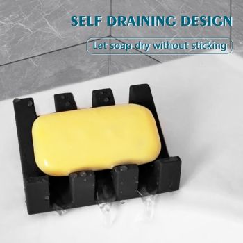 Self Draining Soap Dish,Silicone Suction Cup Soap Holder, Bathroom Soap Dish for Bar Soap,Can Extend Soap Life,Bathroom, Bath Tub, Kitchen Sink Black - 2 Pack