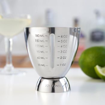 18/8 Stainless Steel Double Jigger for Bartending, Cocktail Measuring Jigger for Bartender with Graduated Marking 1 oz to 6 oz Heavy Duty Shot Measure Cup  (Set of 2)