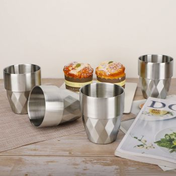Stainless Steel Cup, 10 oz/300ml Set of 4 Stackable Stainless Steel Insulated Cups, Small Metal Cup Double Wall Tumbler Vacuum Metal Drinking Glasses for Home Restaurant Outdoors Camping Party