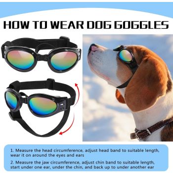 3pcs Dog Sunglasses Dog Goggles Wind Dust Fog Protection Eye Wear Pet Glasses with Adjustable Strap for Motorcycle Car Driving Bike Riding Hiking Swimming