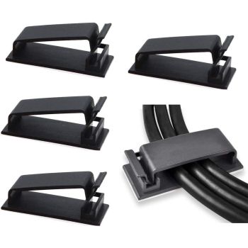 100Pcs Self Adhesive Cable Management Clips, Cable Organizers Wire Clips Cord Holder for TV PC Ethernet Cable under Desk Home Office (Black)