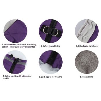 Dog Coat, Warm Dog Winter Coat, Reflective Cold Weather Dogs Puffer Jacket with Harness Built in, Waterproof Pet Fleece Vest Snowsuit for Small Medium Large Dogs, Purple XXL