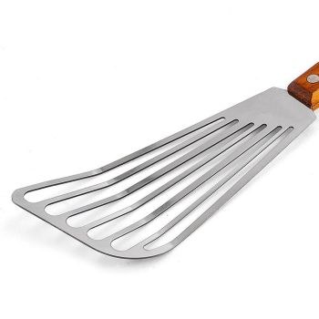 Set of 2,  Stainless Steel Slotted Spatula Turner with Riveted Wooden Handle, Professional Metal Spatulas Great for Kitchen Cooking Flipping Frying & Grilling