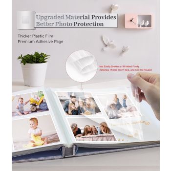 Photo Album Self Adhesive Scrapbook Album for  Pictures,40 Pages Linen Cover with Display Window DIY Photo Book,Ideal Gifts for Family Travel Wedding Baby