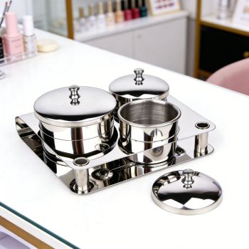 3 Pieces Nail Art Equipment Cup Bowls Stainless Steel Acrylic Liquid Powder Cup Stainless Steel Nail Powder Holder Container with Lids for Nail Art Tools