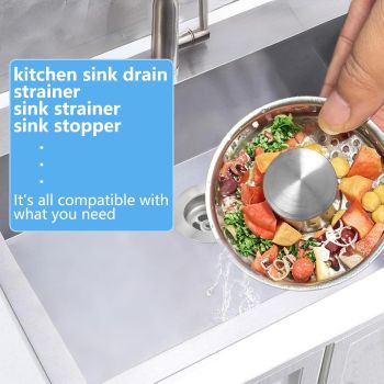 3-in-1 Kitchen Sink Drain Strainer & Stopper, Stainless Steel Food Catcher Plug with Filter Basket, Universal Sink Protector Cover, Anti-Clogging, Silver - 2Pack