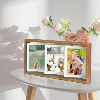 4x6 Rotating Picture Frame Desktop Rustic 4x6in Wooden Photo Frames, Double Side-Display 6 Photos, Floating 4x6 Collage Family PictureFrame for Tabletop Display