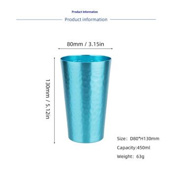 Colorful Aluminum Drinking Cups Set of 6, Colored Metal Tumblers, Shatter Resistant, Stackable, 6 Metallic Colors- 15.8 Ounces/450ml