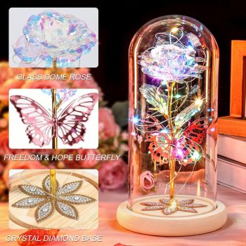 Valentines Day Rose Gifts for Her Women Mom, Galaxy Glass Rose Forever Preserved Flowers for Delivery Rose in Glass Dome Valentine's Day Flowers Gift for Wife Girlfriend Daughter Anniversary