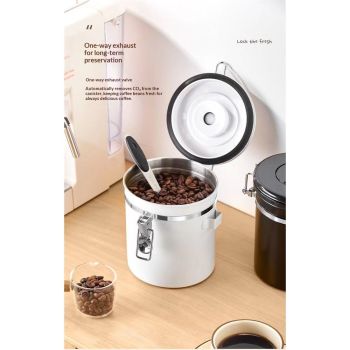 Coffee Canister Airtight Stainless Steel Kitchen Food Storage Container with Lids, Date Tracker and Scoop for Grounds Coffee, Beans, Tea, Flour, Cereal, Sugar Jars, 40OZ, White