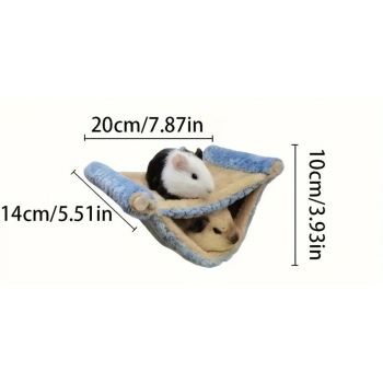 Winter  Rat Hammock, Double Layer Hanging Birds Nest Bed with Warm Fleece, Bird Cage Stand Perch, Hideaway Cave Tent, Sleep Bed Cage Accessories for Rat, Guinea Pig, Chinchilla (Blue S)